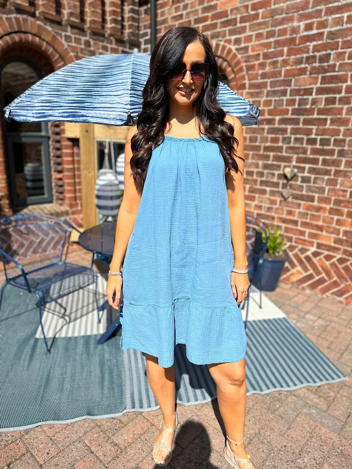 Denim Strappy Bubble Cotton Dress Isla