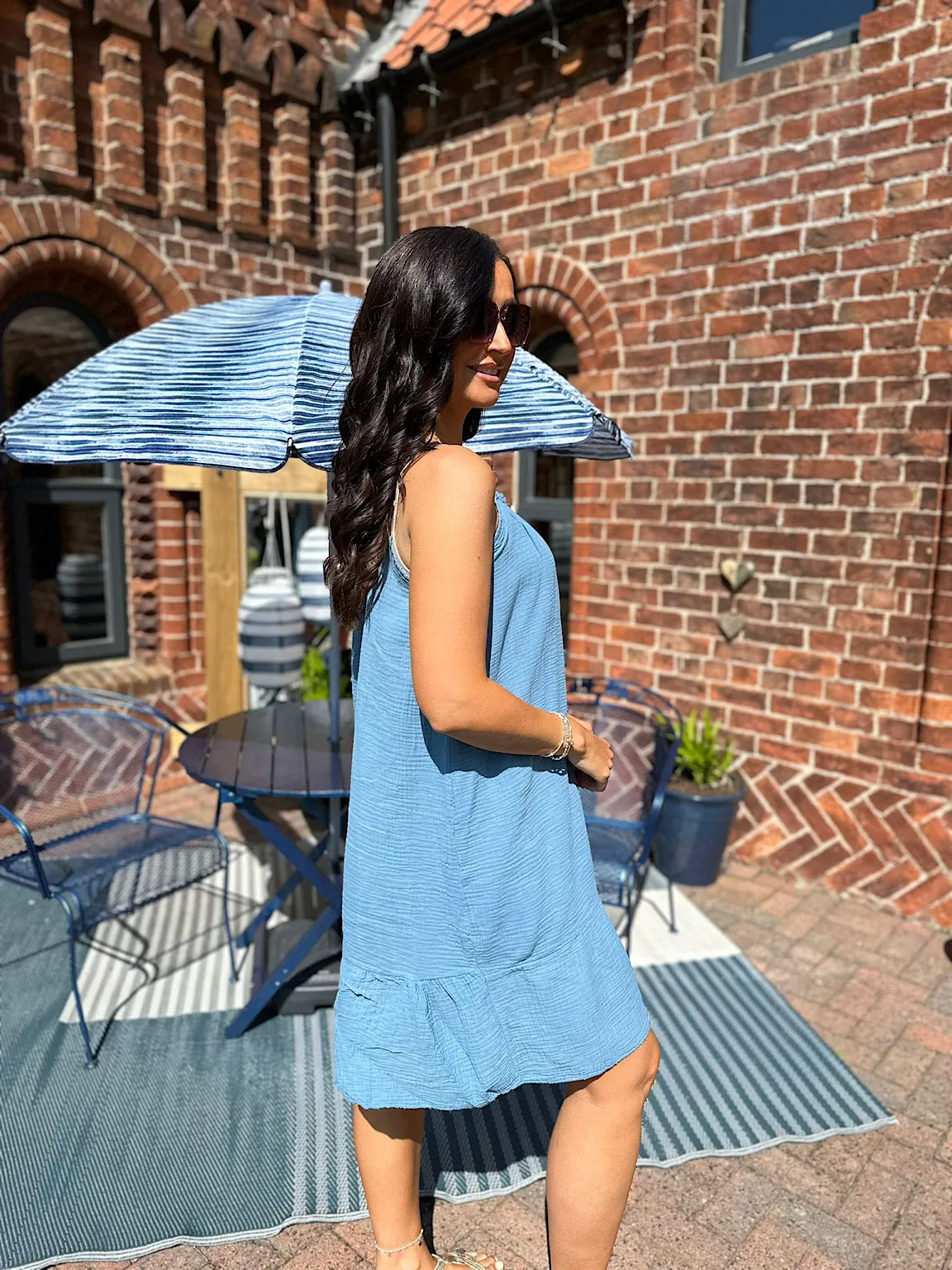 Denim Strappy Bubble Cotton Dress Isla