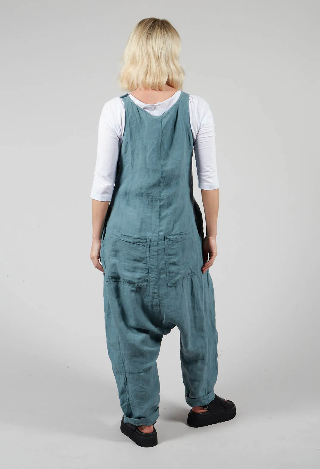 Drop Crotch Linen Jumpsuit in Water