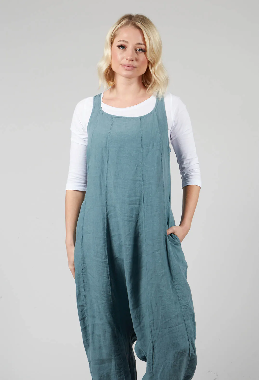 Drop Crotch Linen Jumpsuit in Water