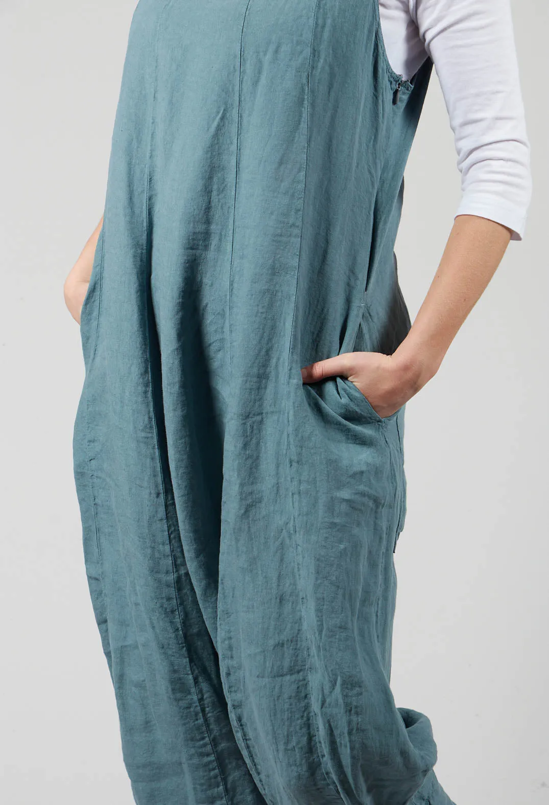 Drop Crotch Linen Jumpsuit in Water