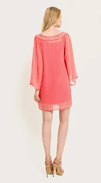 Embroidered cocktail corail dress