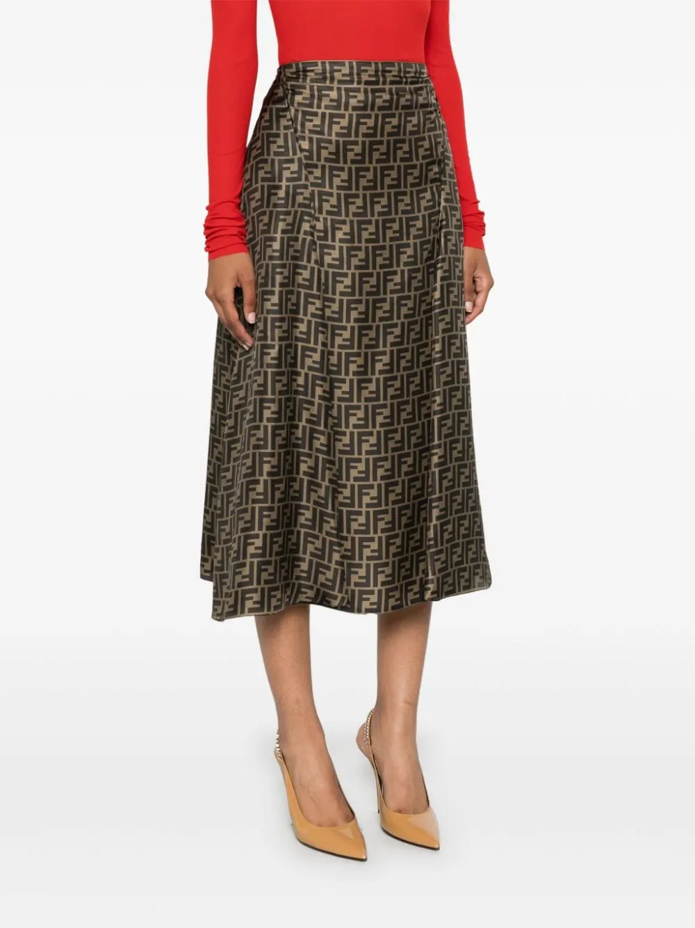 FENDI Signature FF-Pattern Print Midi Skirt