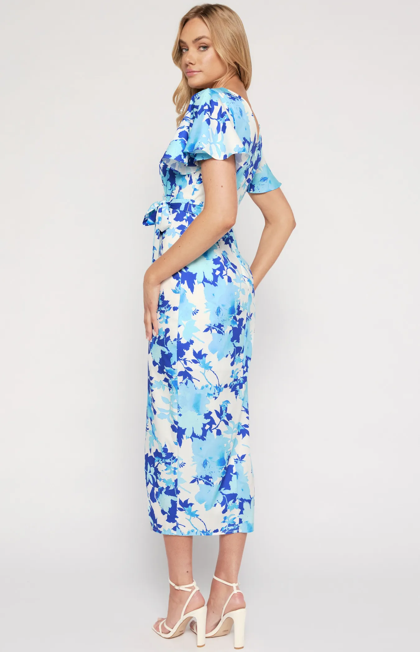 Floral Butterfly Sleeve Dress with Tulip Hem (SDR1332B)