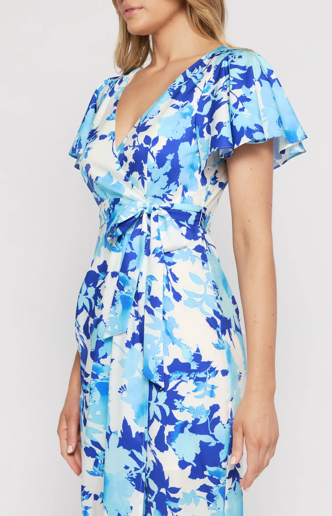 Floral Butterfly Sleeve Dress with Tulip Hem (SDR1332B)