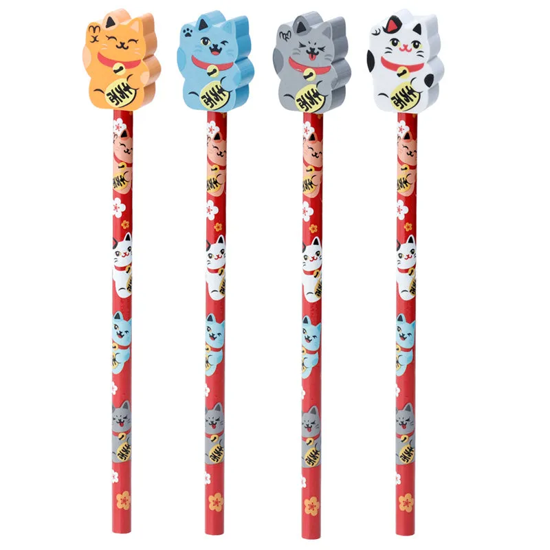 Fun Lucky Cat Maneki Neko Pencil and Eraser Set STA248