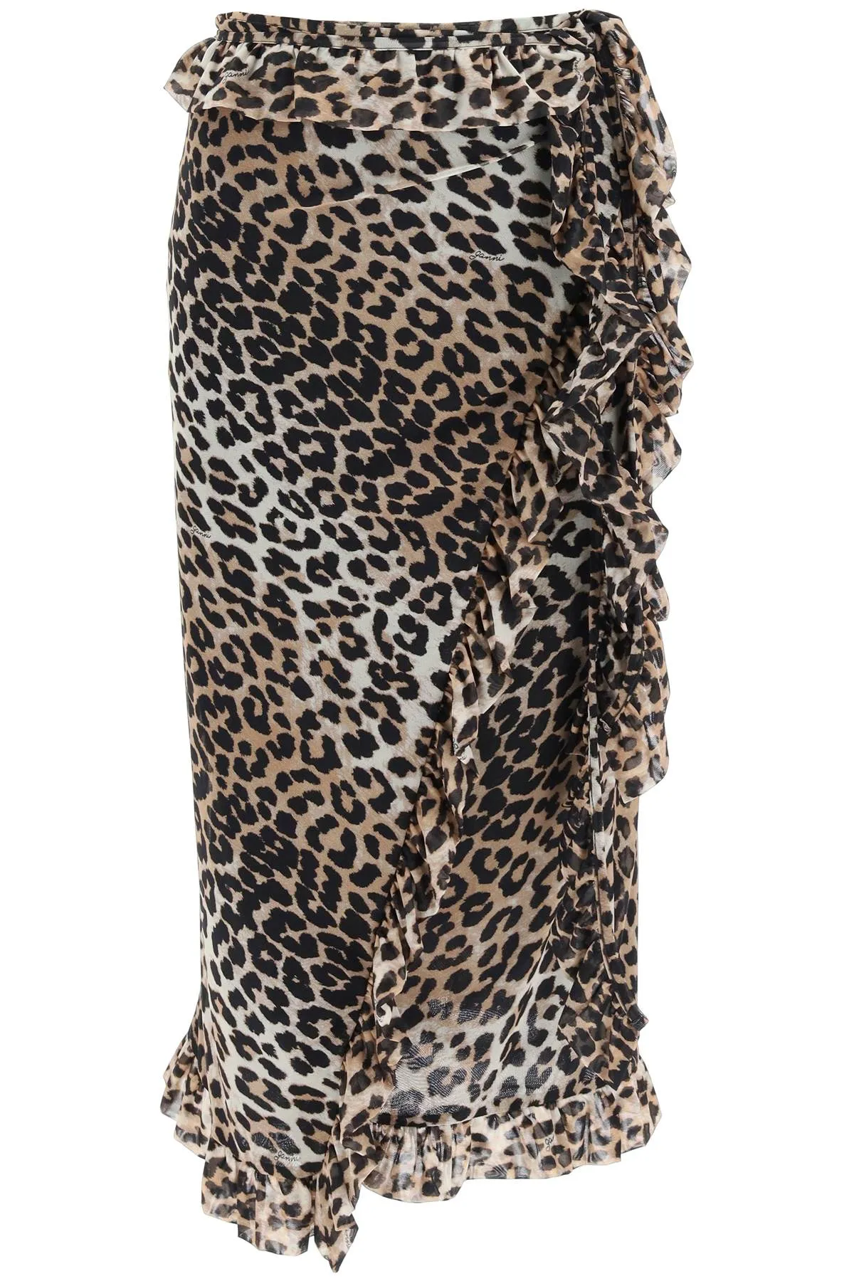 Ganni Leopard Printed Midi Skirt