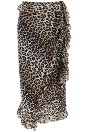 Ganni Leopard Printed Midi Skirt