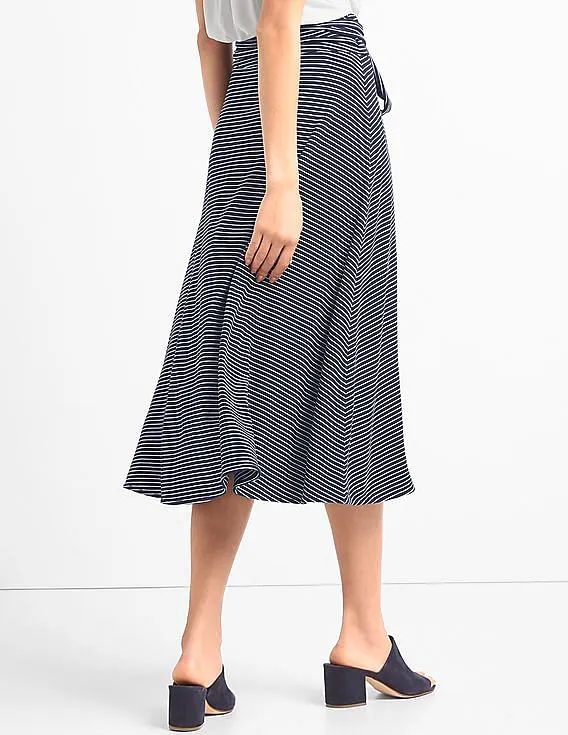 GAP Women Blue Stripe Wrap Midi Skirt