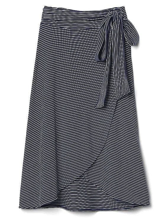 GAP Women Blue Stripe Wrap Midi Skirt