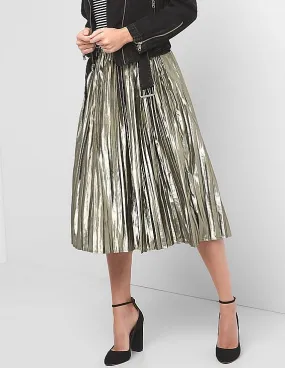 GAP Women Gold Metallic Midi Skirt