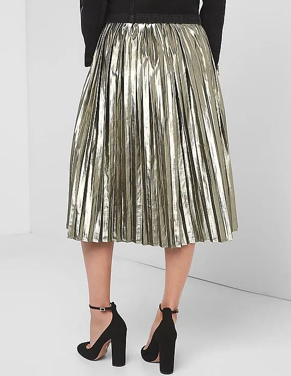 GAP Women Gold Metallic Midi Skirt