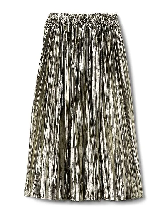 GAP Women Gold Metallic Midi Skirt