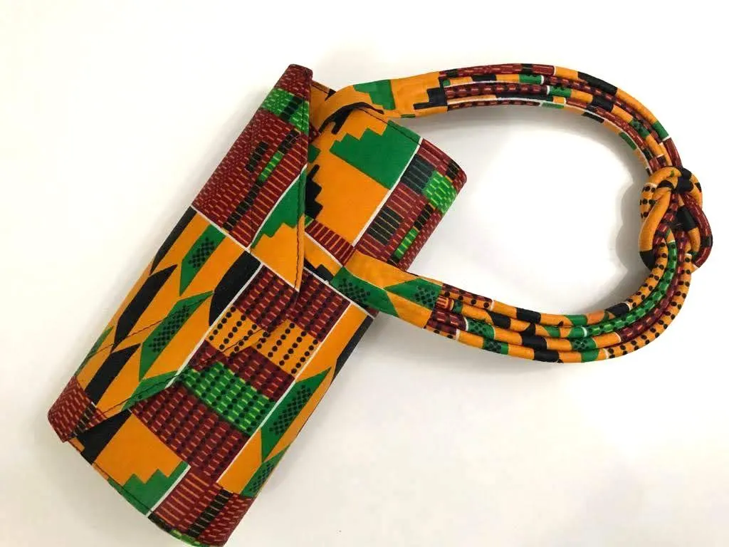 Ghanaian Kente Print Ankara Clutch, Earring and Necklace Set - S-CEB 2