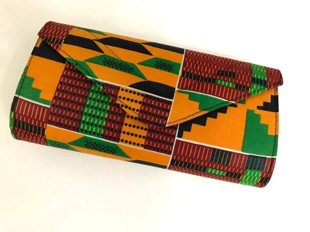 Ghanaian Kente Print Ankara Clutch, Earring and Necklace Set - S-CEB 2