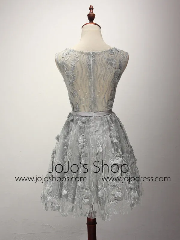 Gray Lace Short Cocktail Dress