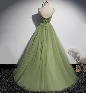 Green Tulle Long Sweet 16 Prom Dress Formal Dress, Evening Gown