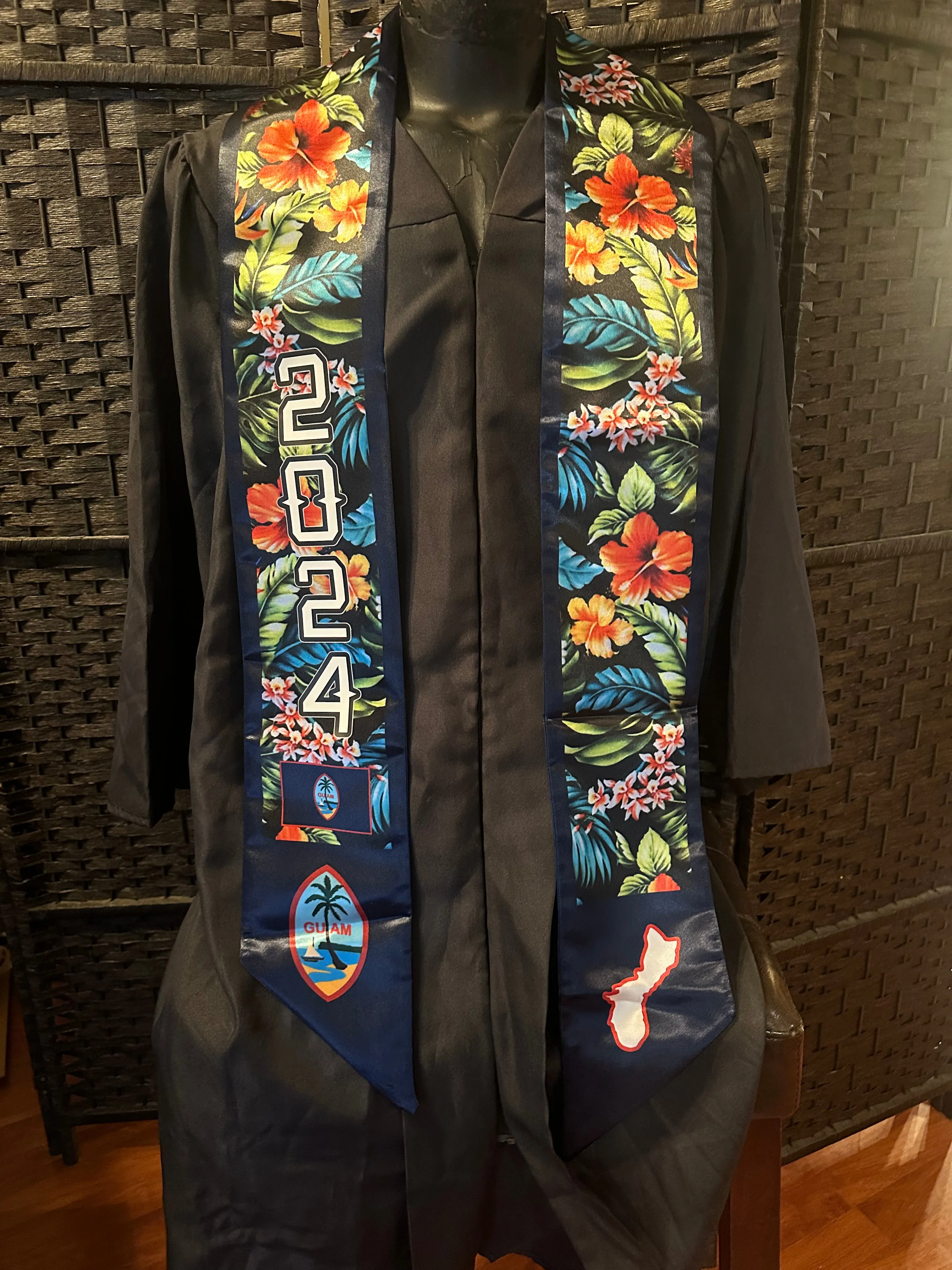 Guam Blue Floral Seal. 2024 Graduation Stoles