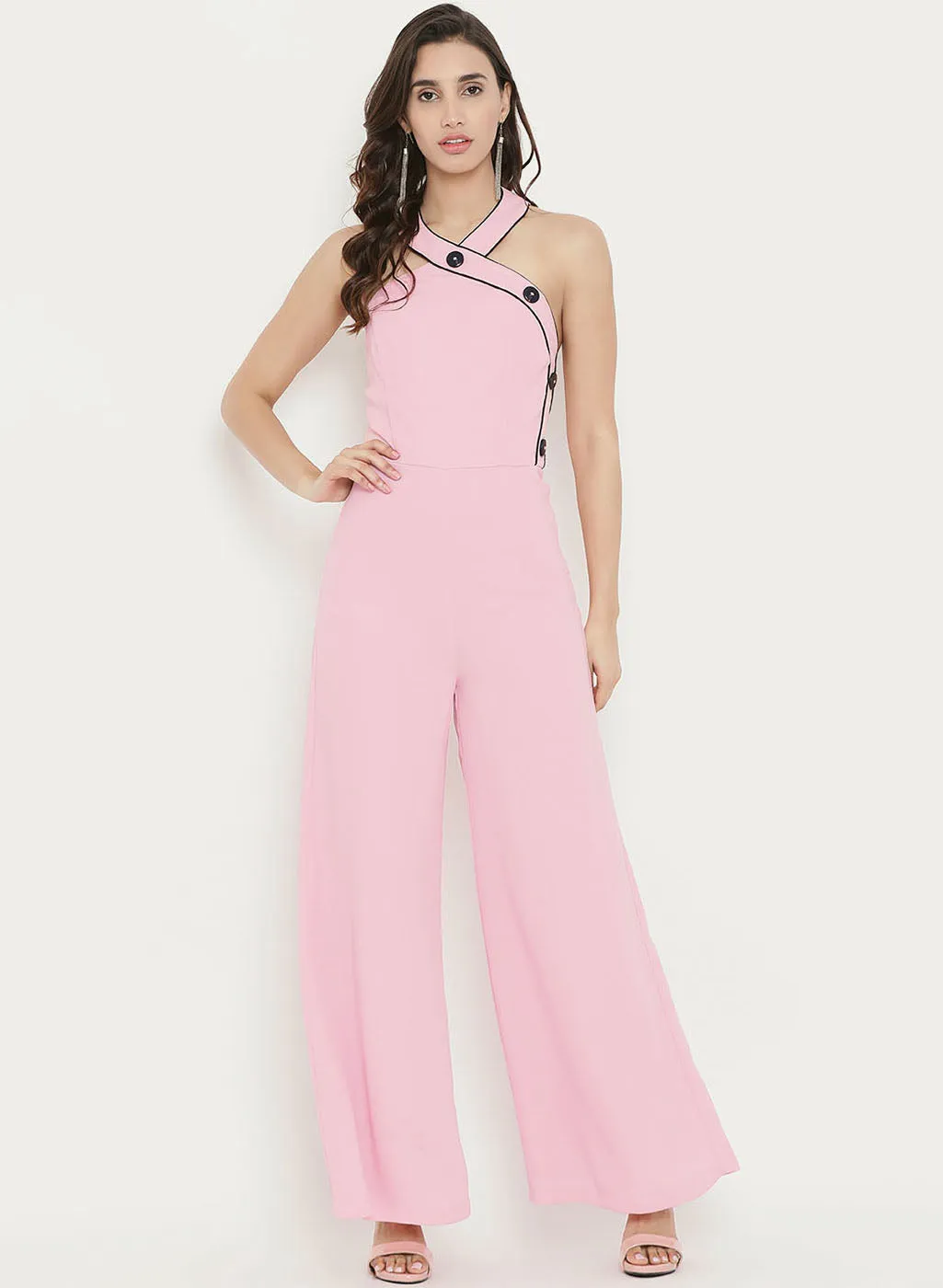 Halter Neck Jumpsuit With Asymmetric Placket