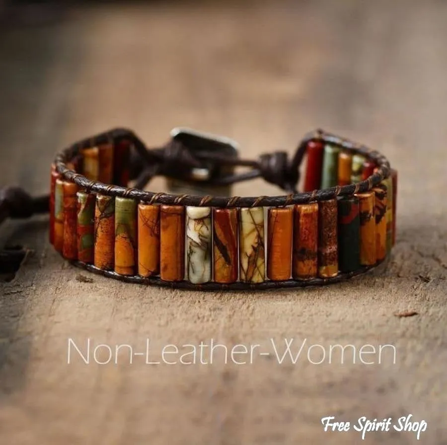 Handmade Natural Jasper Tube Wrap Bracelet