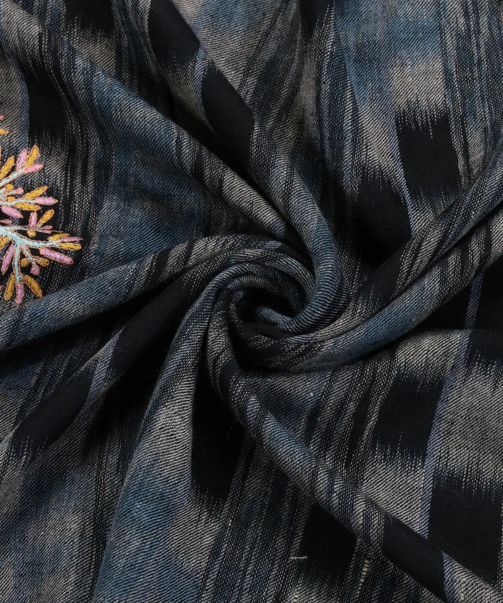 Handwoven Black Pure Pashmina Stole With Ikat Design