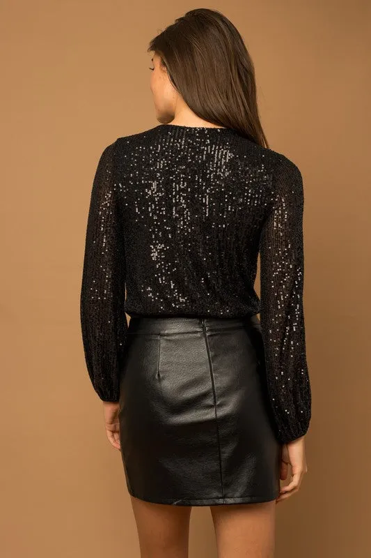 Holiday Sequin Wrap Bodysuit