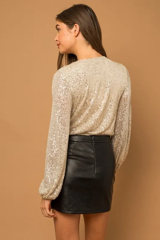 Holiday Sequin Wrap Bodysuit