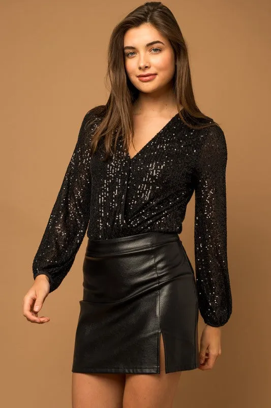 Holiday Sequin Wrap Bodysuit