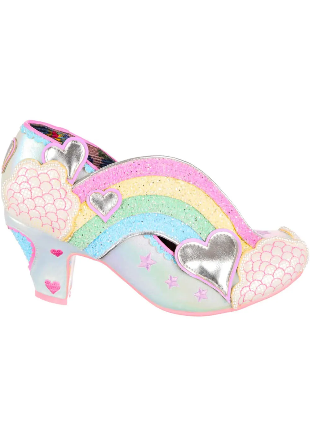 Irregular Choice Summer Showers Rainbow 70's Pumps Soft Blue