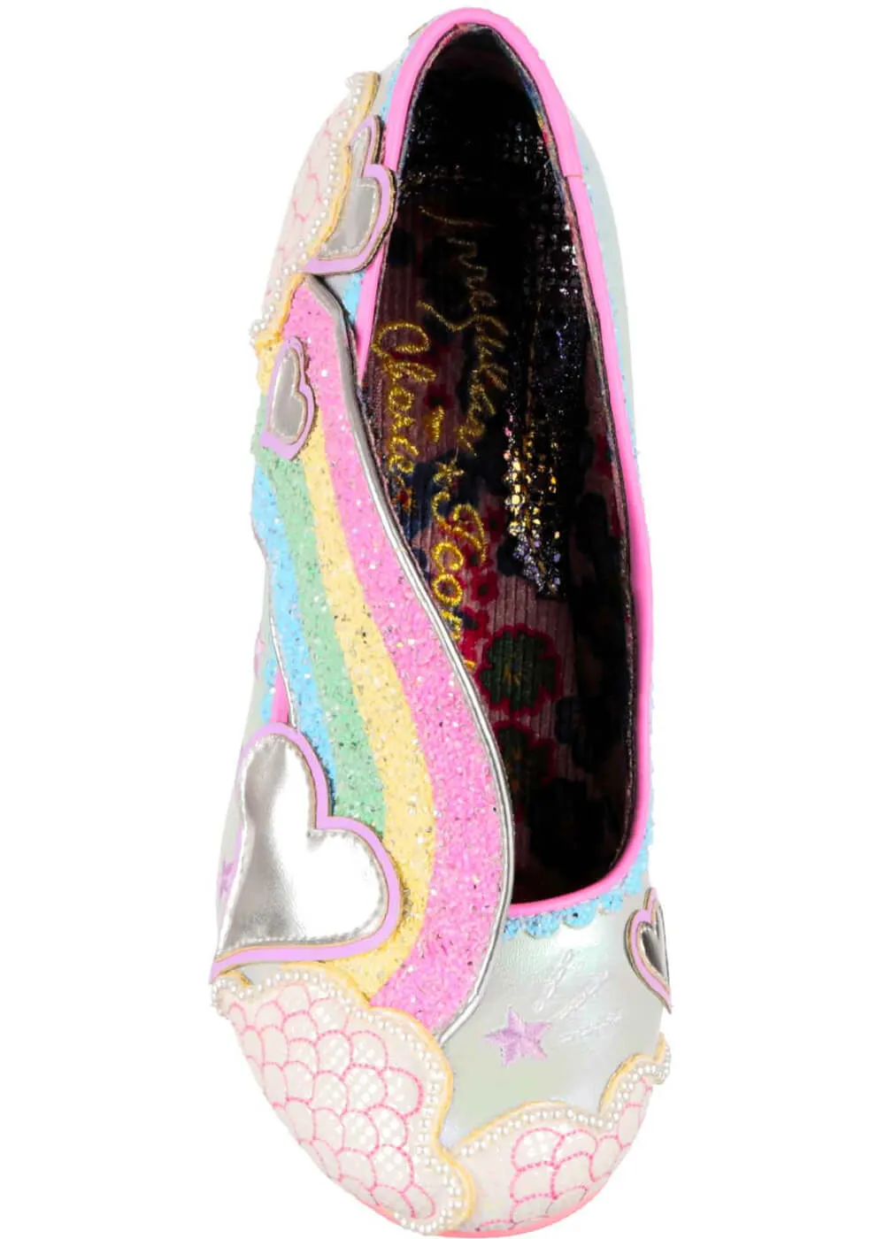 Irregular Choice Summer Showers Rainbow 70's Pumps Soft Blue