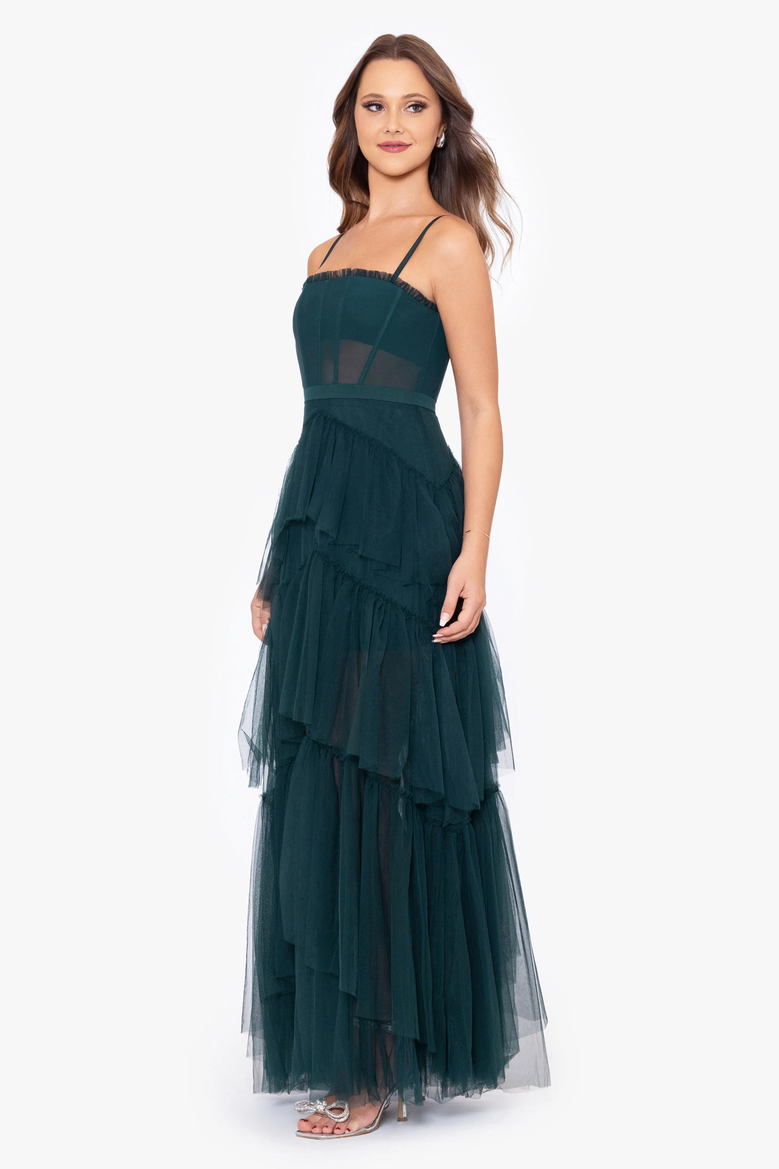 Jasmine Long Spaghetti Strap Mesh Corset Gown