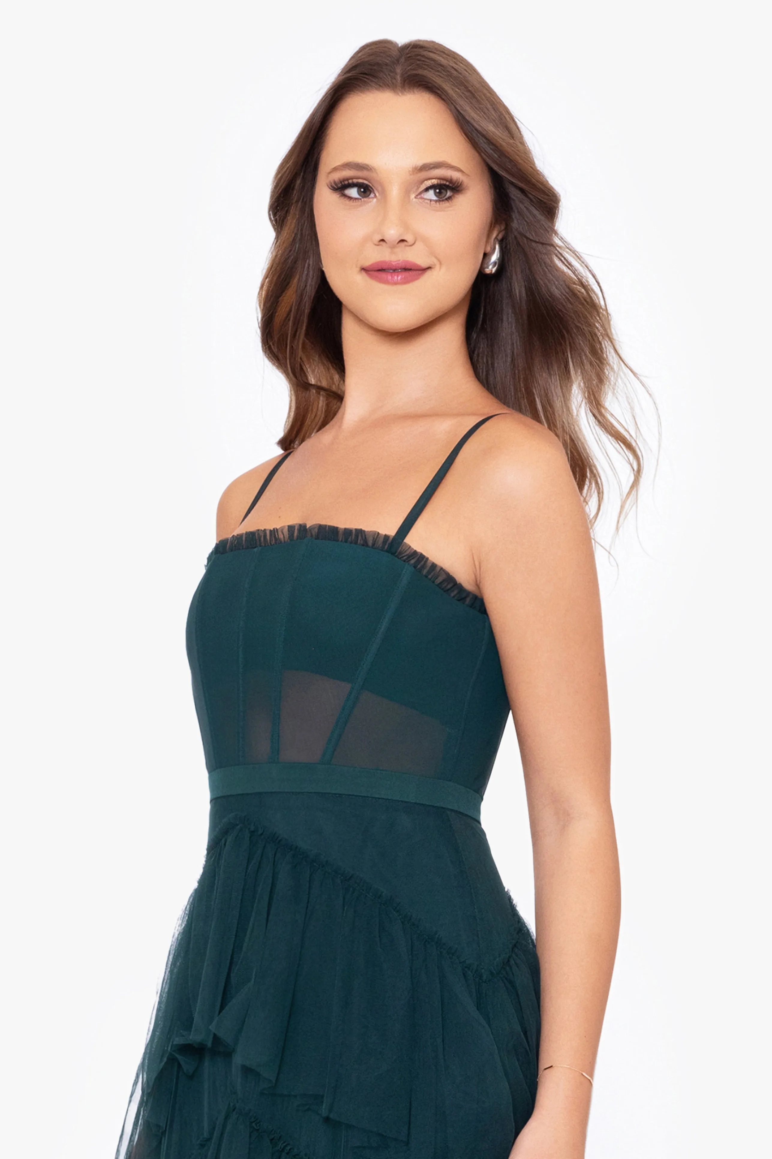 Jasmine Long Spaghetti Strap Mesh Corset Gown