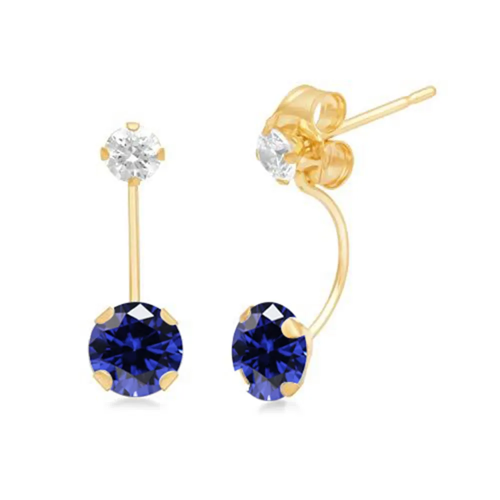 Jewelili 10K Yellow Gold with Tanzanite and White Cubic Zirconia Dangle Earrings