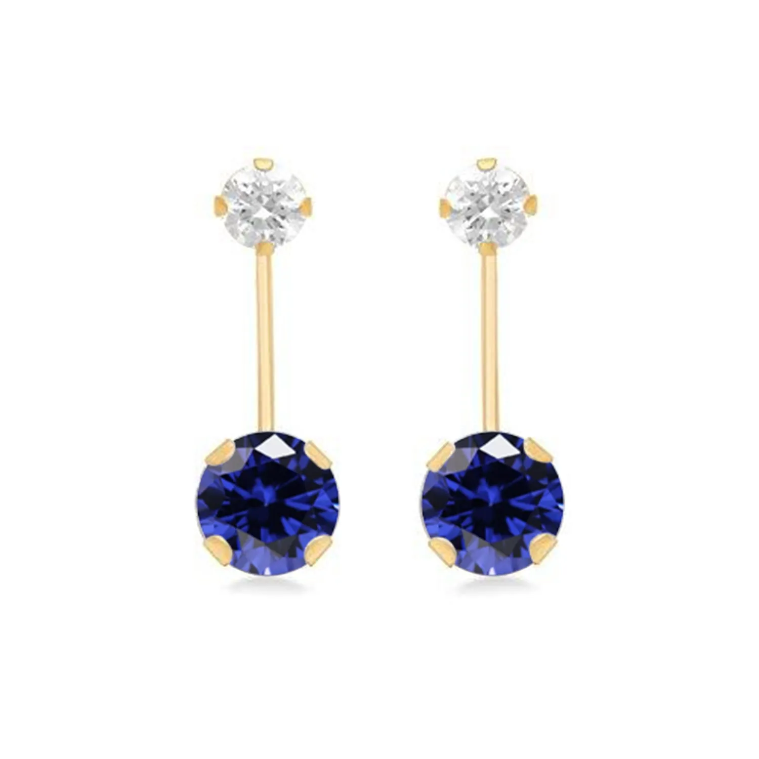 Jewelili 10K Yellow Gold with Tanzanite and White Cubic Zirconia Dangle Earrings