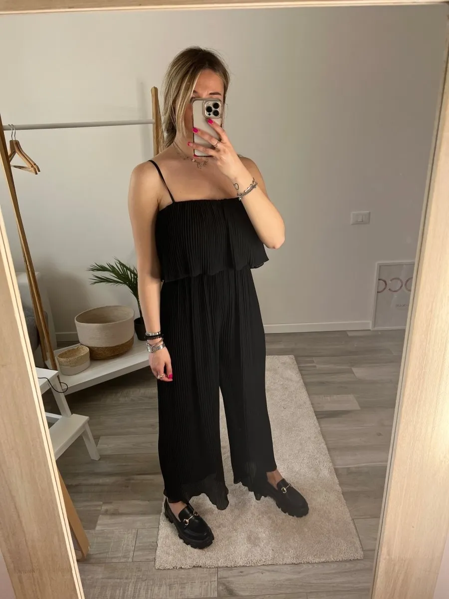 Jumpsuit Portofino nera effetto plissettato