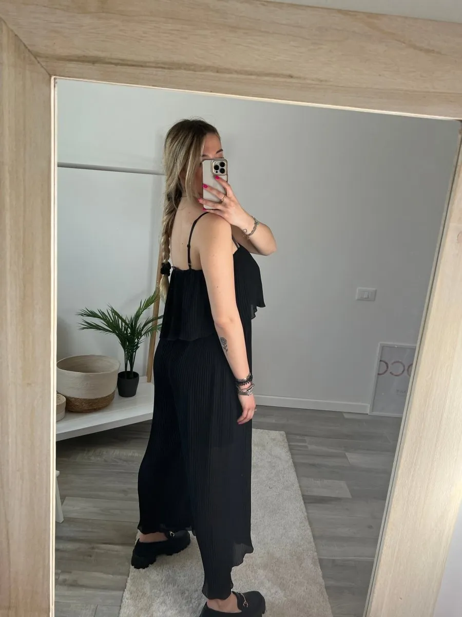 Jumpsuit Portofino nera effetto plissettato