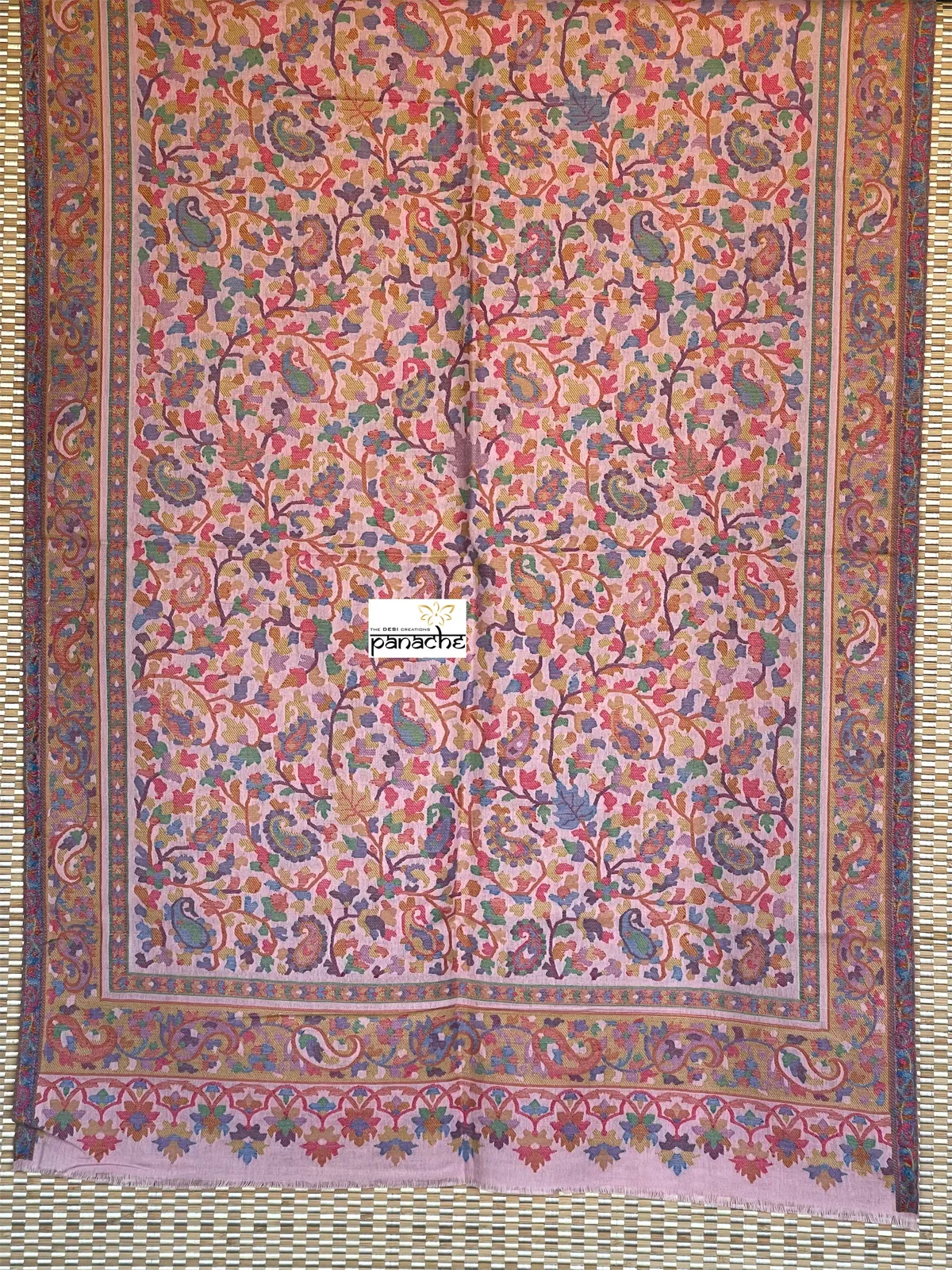 Kashmiri Kani Work Stole - Light Pink Multi Resham Woven