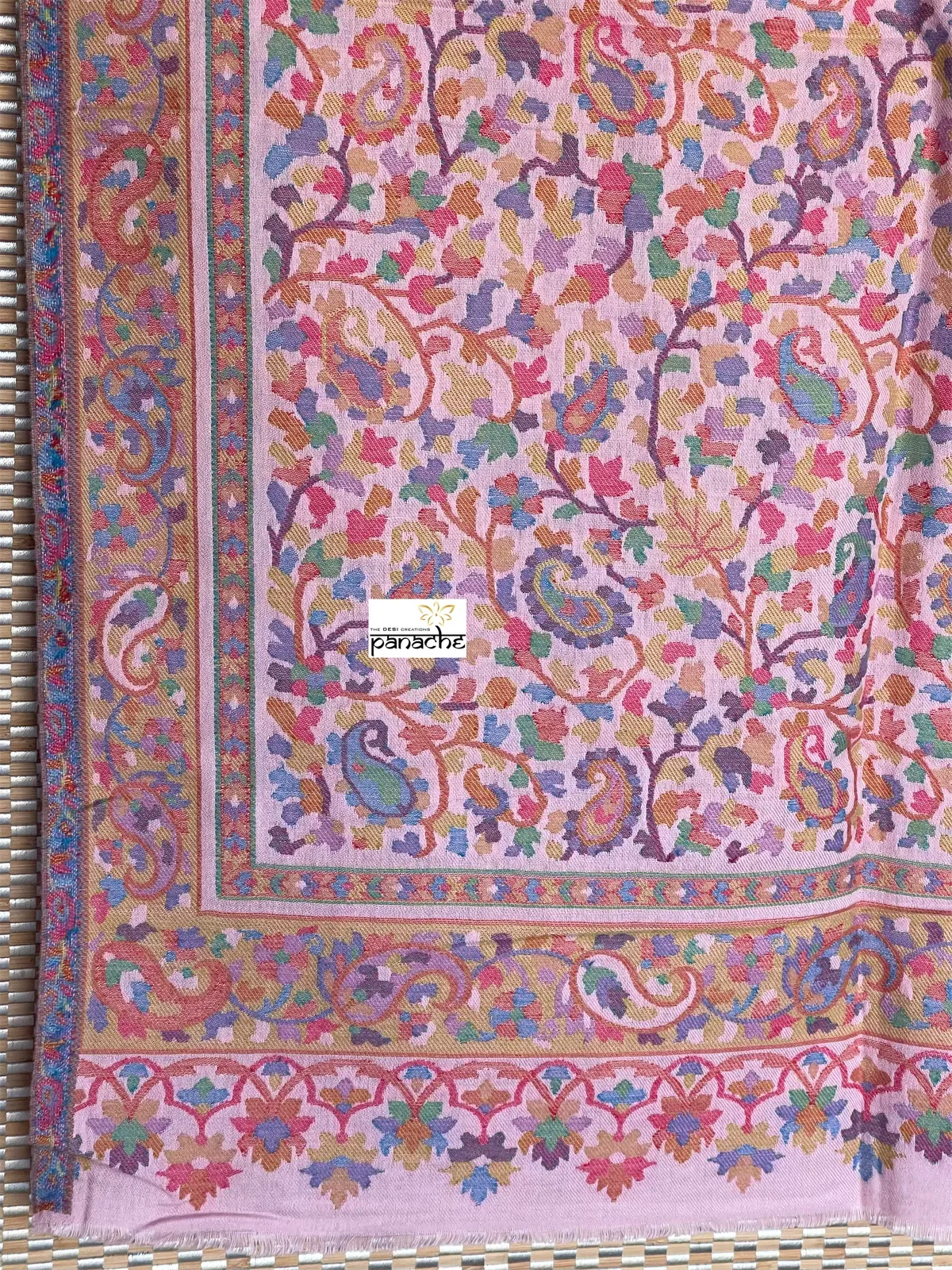 Kashmiri Kani Work Stole - Light Pink Multi Resham Woven