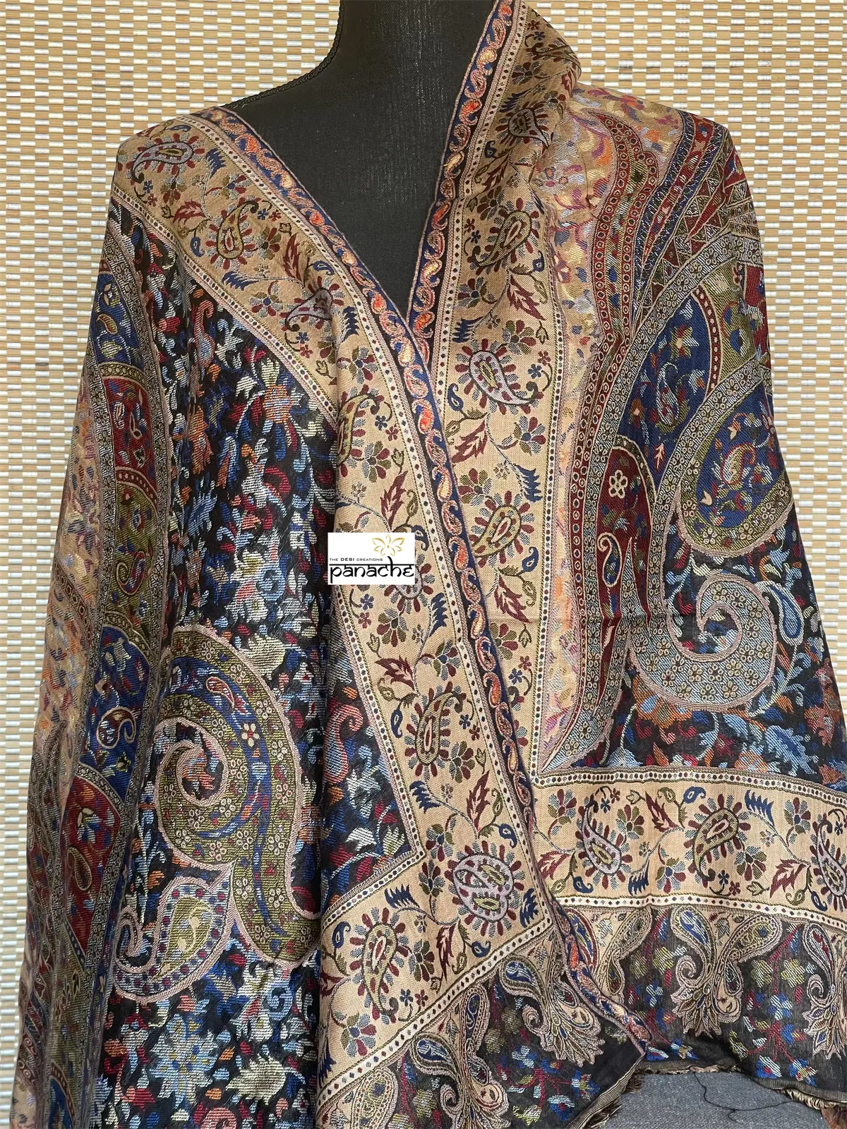 Kashmiri Kani Work Stole - Multi color Resham Woven Paisley