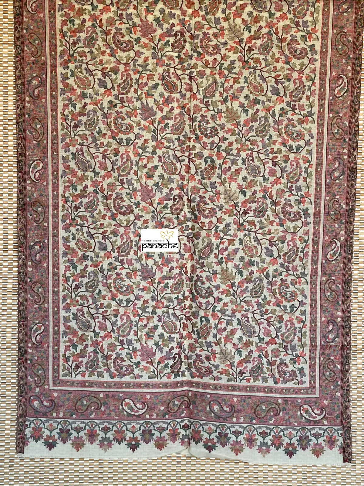 Kashmiri Kani Work Stole - Offwhite Multi Resham Woven