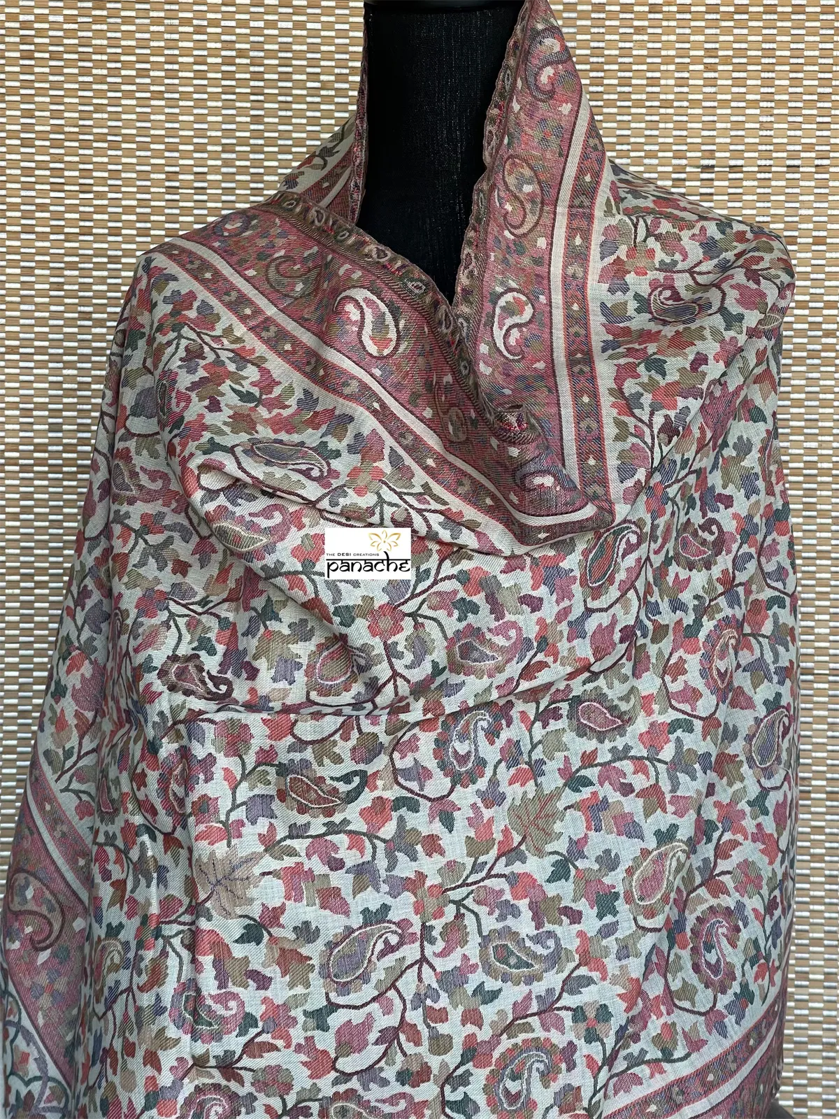 Kashmiri Kani Work Stole - Offwhite Multi Resham Woven