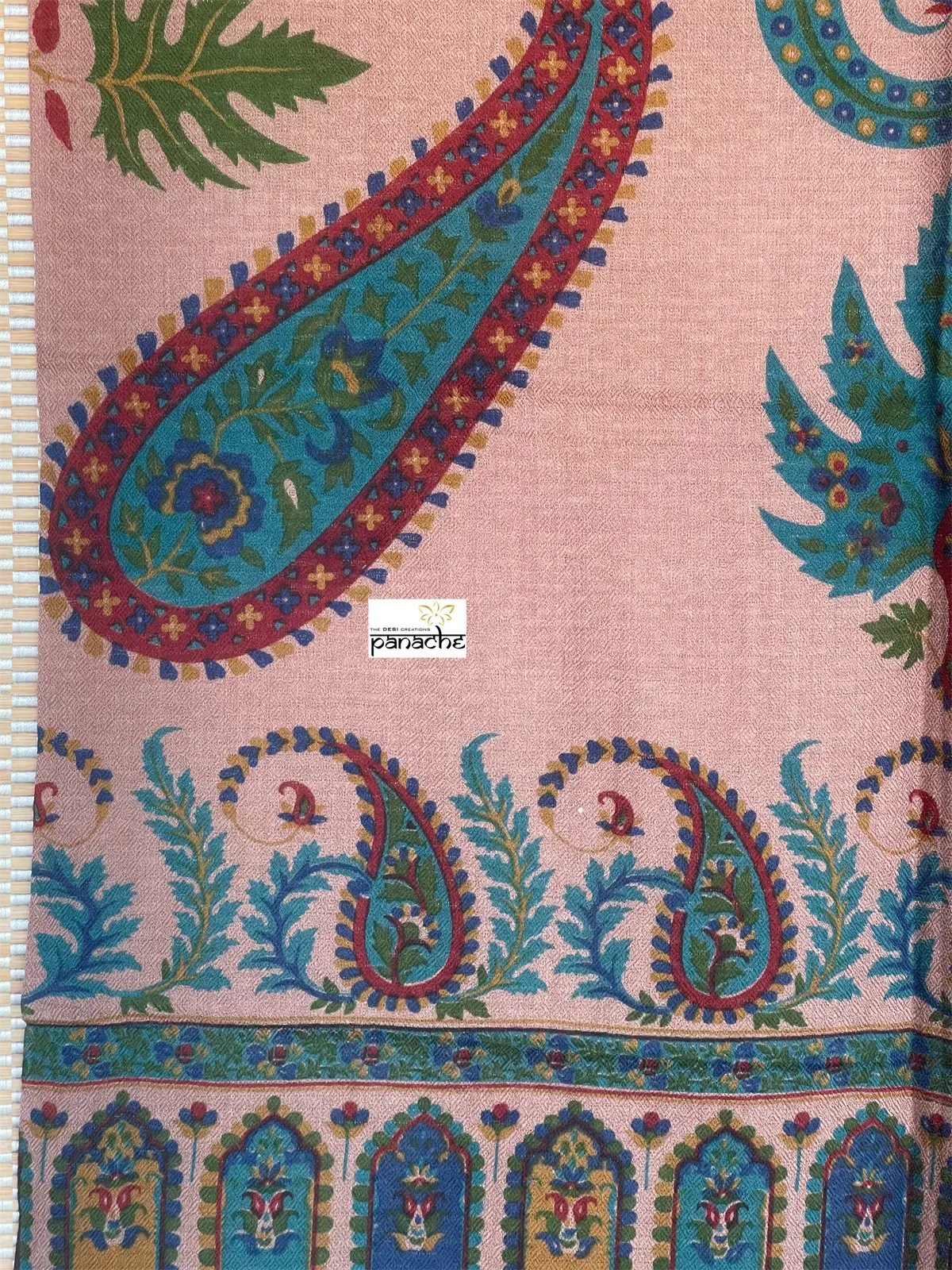 Kashmiri Pashmina Stole - Thulian Pink Multi Resham Woven