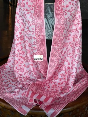 Kashmiri Semi Pashmina Stole - Off White Red Resham Woven