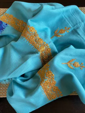 Kashmiri Stole - Light Blue Zari Ariwork