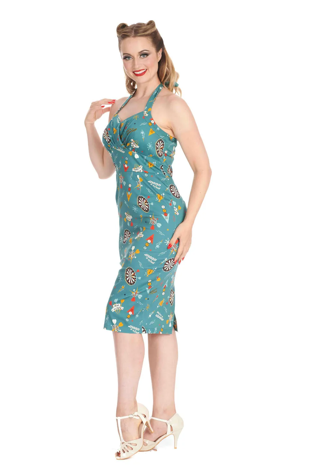 KEEP EM FLYING HALTER PENCIL DRESS