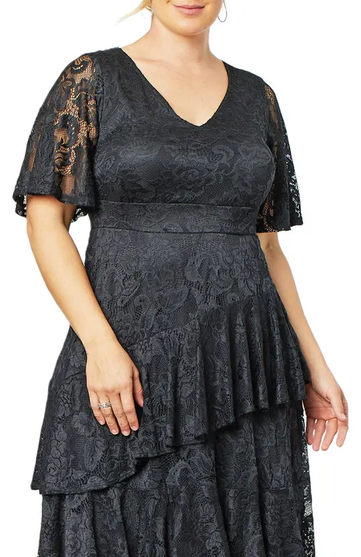 Kiyonna Lace Affair Tiered Cocktail Dress (Plus Size)