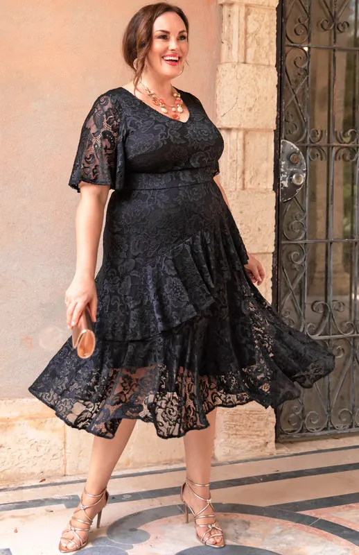 Kiyonna Lace Affair Tiered Cocktail Dress (Plus Size)