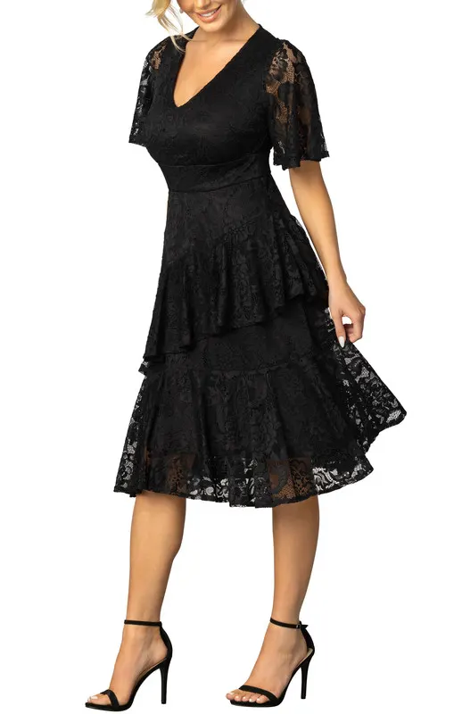 Kiyonna Lace Affair Tiered Cocktail Dress