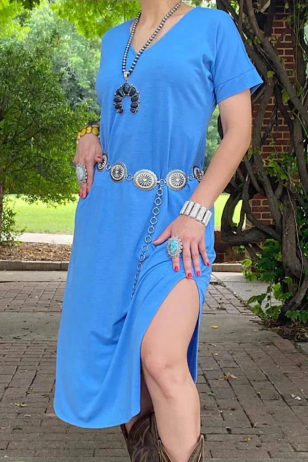 L, XL, 2X, 3X Blue Maxi Dress