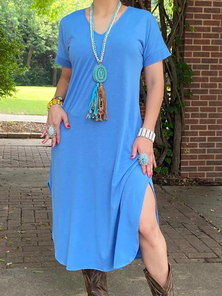 L, XL, 2X, 3X Blue Maxi Dress